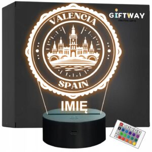 Lampka Nocna LED Statuetka Miasto Valencia Hiszpania na Prezent Grawer