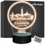 Lampka Nocna LED Statuetka Miasto Zagreb Zagrzeb Chorwacja Prezent Grawer