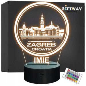 Lampka Nocna LED Statuetka Miasto Zagreb Zagrzeb Chorwacja Prezent Grawer