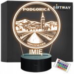 Lampka Nocna LED Statuetka Miasto Podgorica Czarnogóra na Prezent Grawer