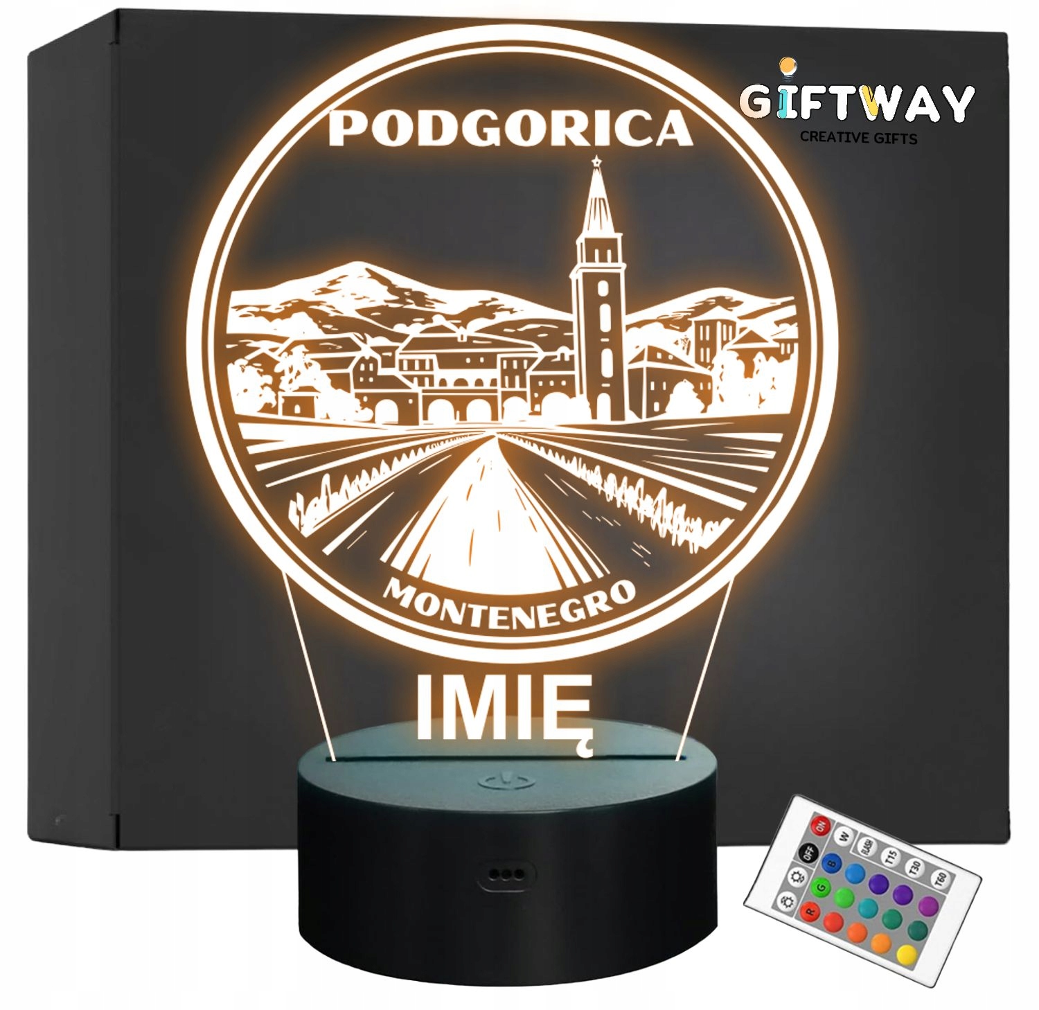 Lampka Nocna LED Statuetka Miasto Podgorica Czarnogóra na Prezent Grawer Lampka Nocna LED Statuetka Miasto Podgorica Czarnogóra na Prezent Grawer