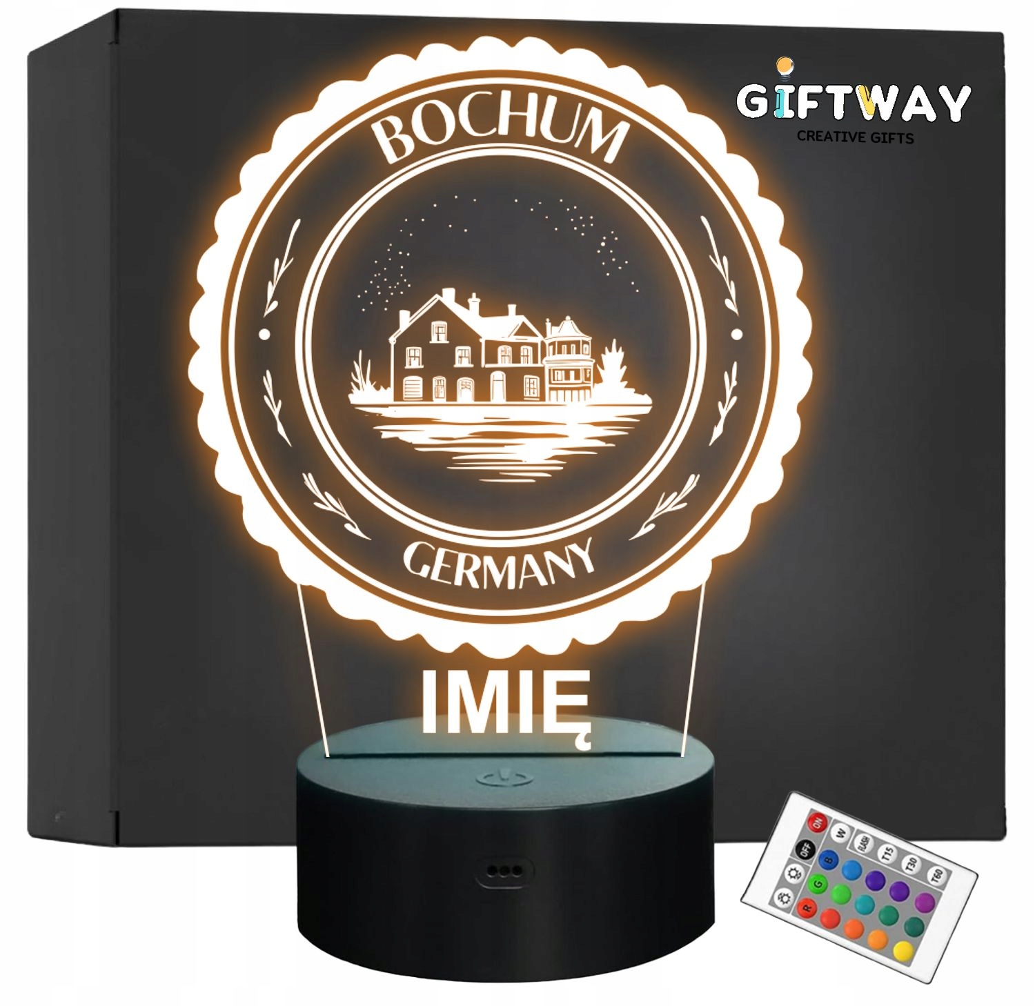 Lampka Nocna LED Statuetka Podróże Miasto Bochum Niemcy na Prezent Grawer Lampka Nocna LED Statuetka Podróże Miasto Bochum Niemcy na Prezent Grawer