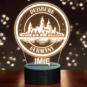 Lampka Nocna LED Statuetka Podróże Miasto Duisburg Niemcy na Prezent Grawer
