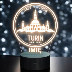 Lampka Nocna LED Statuetka Podróże Miasto Turin Włochy na Prezent Grawer