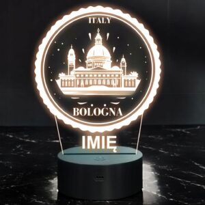 Lampka Nocna LED Statuetka Miasto Bologna Bolonia Włochy na Prezent Grawer