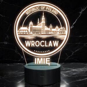 Lampka Nocna LED Statuetka Podróże Miasto Wrocław Polska na Prezent Grawer