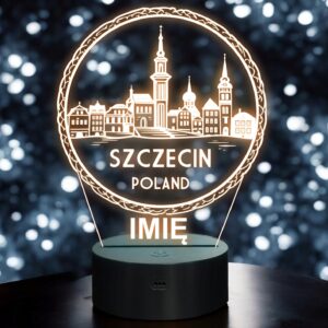 Lampka Nocna LED Statuetka Podróże Miasto Szczecin Polska na Prezent Grawer