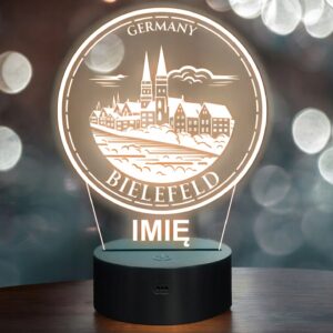 Lampka Nocna LED Statuetka Miasto Podróże Bielefeld Niemcy Prezent Grawer