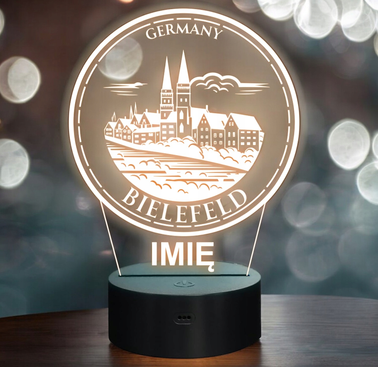 Lampka Nocna LED Statuetka Miasto Podróże Bielefeld Niemcy Prezent Grawer Lampka Nocna LED Statuetka Miasto Podróże Bielefeld Niemcy Prezent Grawer