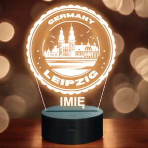 Lampka Nocna LED Statuetka Miasto Leipzig Lipsk Niemcy na Prezent Grawer