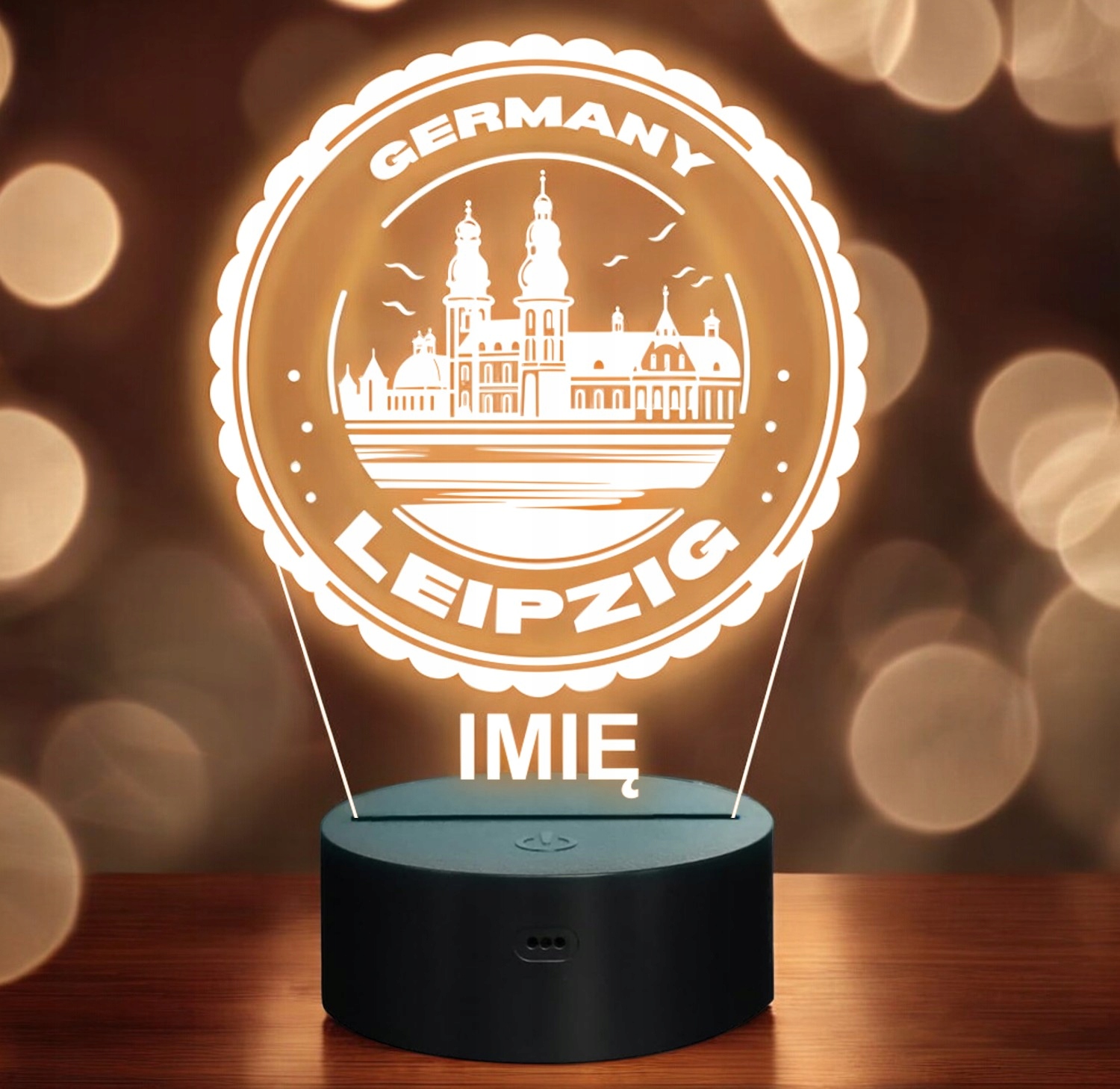 Lampka Nocna LED Statuetka Miasto Leipzig Lipsk Niemcy na Prezent Grawer Lampka Nocna LED Statuetka Miasto Leipzig Lipsk Niemcy na Prezent Grawer