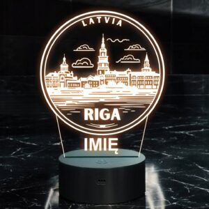 Lampka Nocna LED Statuetka Podróże Miasto Riga Ryga Łotwa na Prezent Grawer