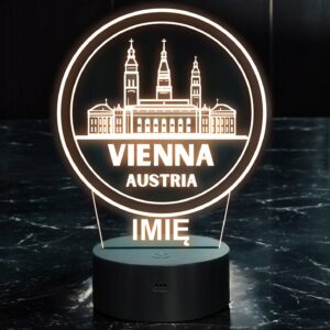 Lampka Nocna LED Statuetka Podróże Miasto Vienna Austria na Prezent Grawer