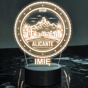 Lampka Nocna LED Statuetka Podróże Miasto Alicante Hiszpania Prezent Grawer