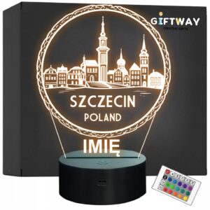 Lampka Nocna LED Statuetka Podróże Miasto Szczecin Polska na Prezent Grawer