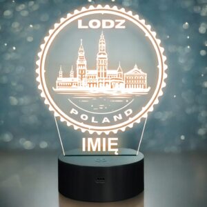 Lampka Nocna LED Statuetka Podróże Miasto Łódź Polska na Prezent Grawer