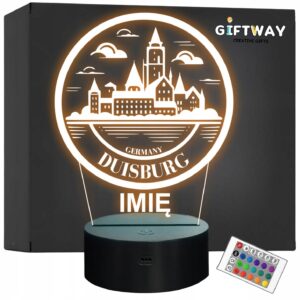 Lampka Nocna LED Statuetka Podróże Miasto Duisburg Niemcy Prezent Grawer v.2