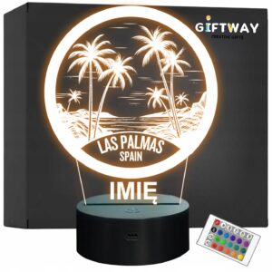 Lampka Nocna LED Statuetka Miasto Las Palmas Hiszpania na Prezent Grawer
