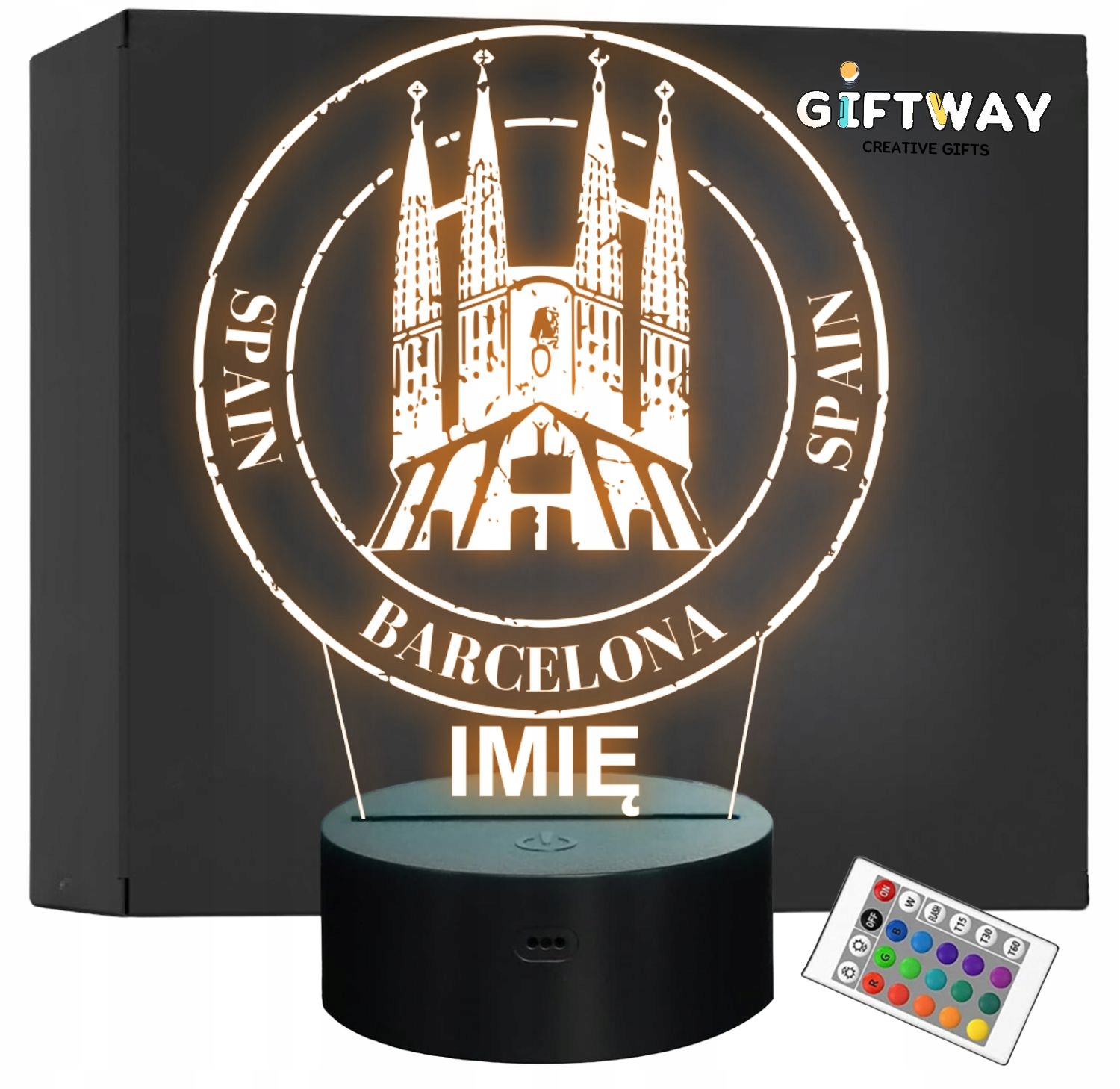 Lampka Nocna LED Statuetka Miasto Barcelona Hiszpania na Prezent Grawer Lampka Nocna LED Statuetka Miasto Barcelona Hiszpania na Prezent Grawer