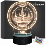 Lampka Nocna LED Statuetka Podróże Monachium Munich Niemcy Prezent Grawer
