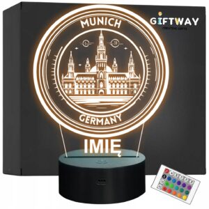 Lampka Nocna LED Statuetka Podróże Monachium Munich Niemcy Prezent Grawer