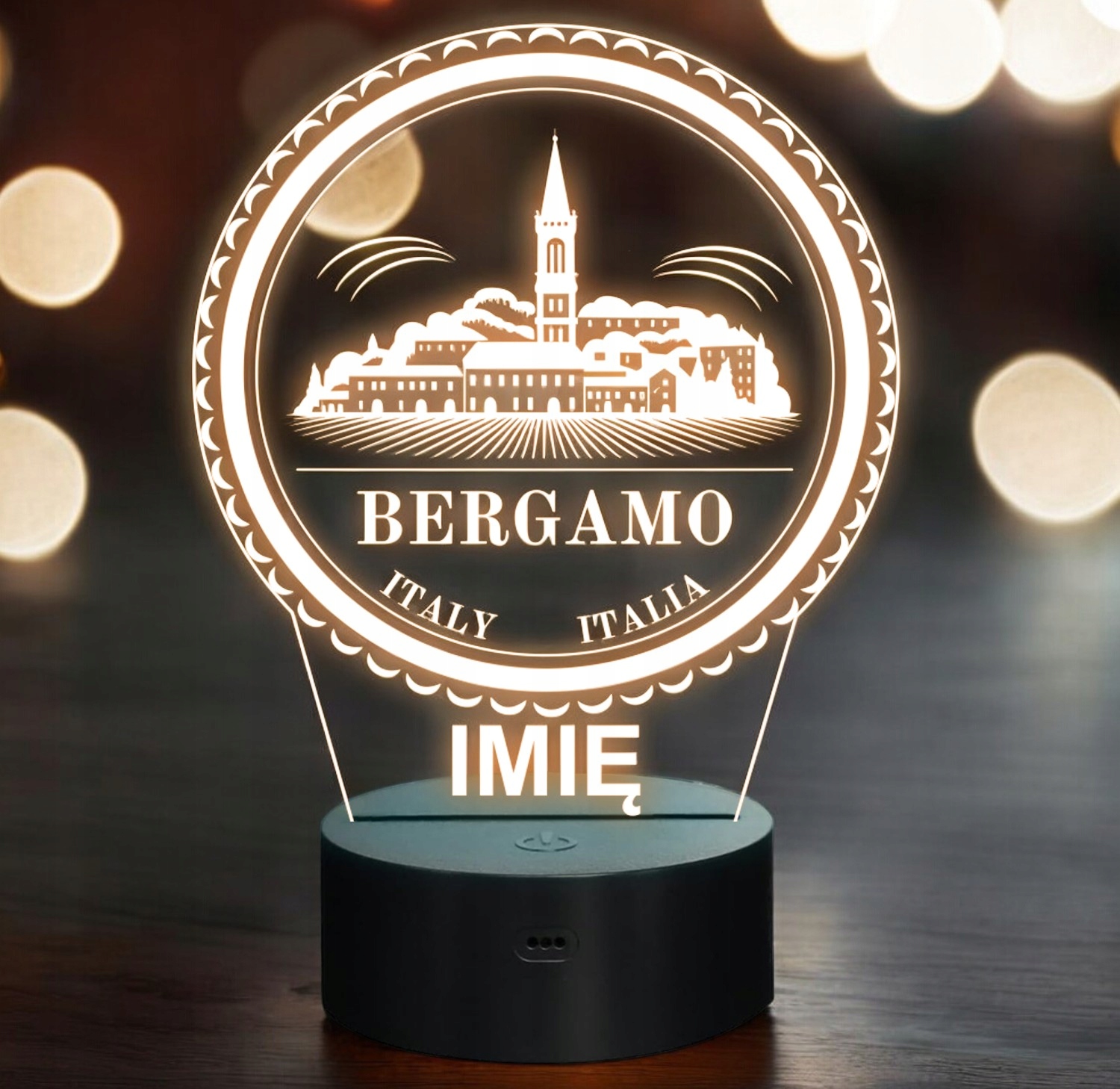 Lampka Nocna LED Statuetka Miasto Podróże Bergamo Włochy na Prezent Grawer Lampka Nocna LED Statuetka Miasto Podróże Bergamo Włochy na Prezent Grawer