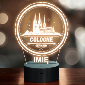 Lampka Nocna LED Statuetka Miasto Cologne Kolonia Niemcy na Prezent Grawer