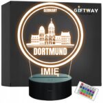 Lampka Nocna LED Statuetka Podróże Miasto Dortmund Niemcy na Prezent Grawer