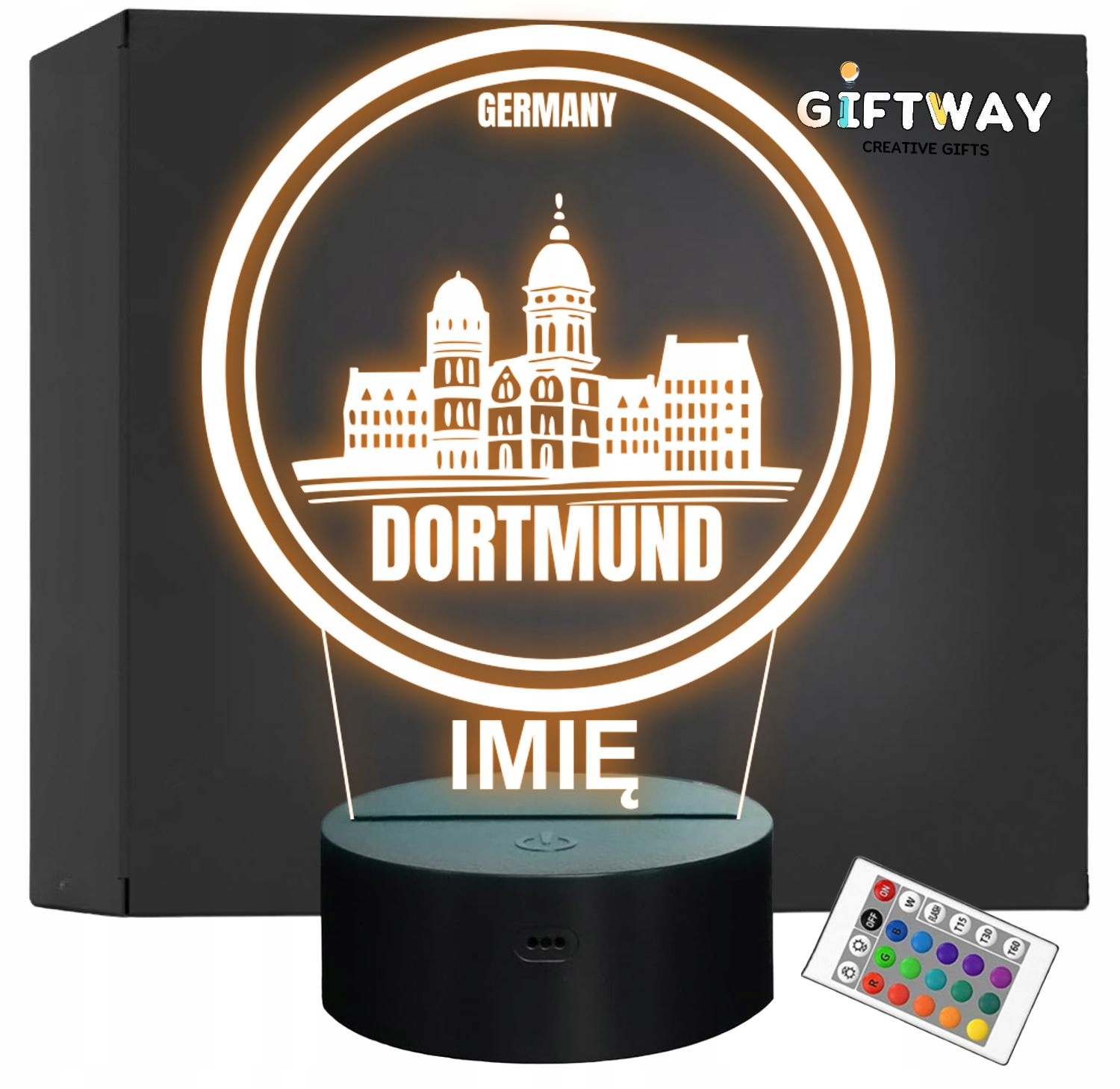 Lampka Nocna LED Statuetka Podróże Miasto Dortmund Niemcy na Prezent Grawer Lampka Nocna LED Statuetka Podróże Miasto Dortmund Niemcy na Prezent Grawer