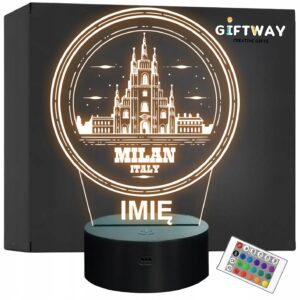 Lampka Nocna LED Statuetka Podróże Milan Mediolan Włochy na Prezent Grawer