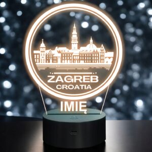 Lampka Nocna LED Statuetka Miasto Zagreb Zagrzeb Chorwacja Prezent Grawer