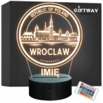 Lampka Nocna LED Statuetka Podróże Miasto Wrocław Polska na Prezent Grawer