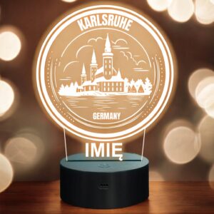 Lampka Nocna LED Statuetka Podróże Miasto Karlsruhe Niemcy Prezent Grawer