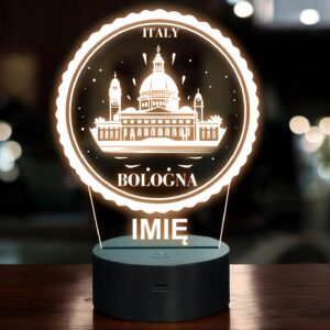 Lampka Nocna LED Statuetka Miasto Bologna Bolonia Włochy na Prezent Grawer