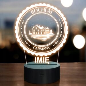 Lampka Nocna LED Statuetka Podróże Miasto Bochum Niemcy na Prezent Grawer