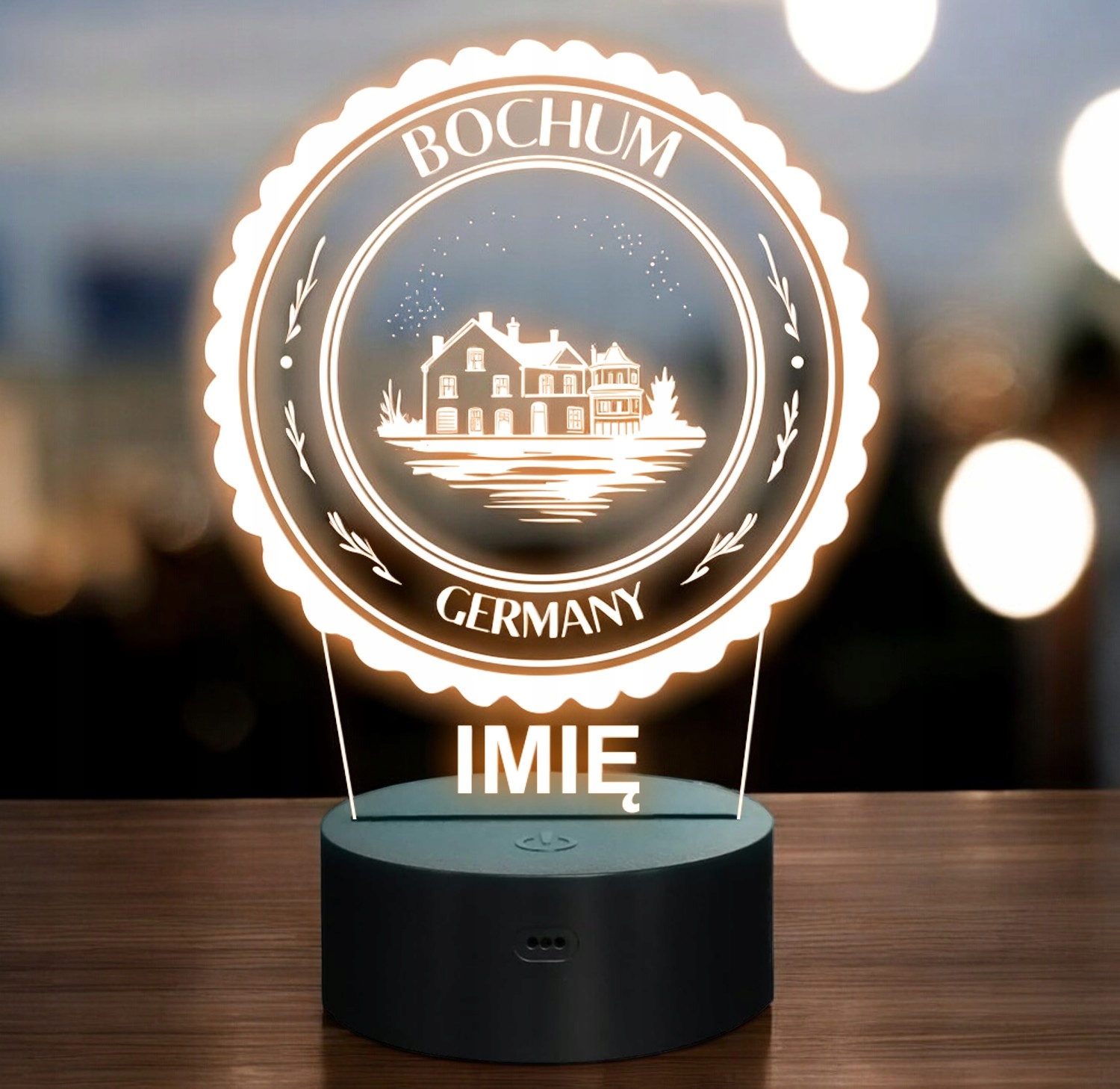 Lampka Nocna LED Statuetka Podróże Miasto Bochum Niemcy na Prezent Grawer Lampka Nocna LED Statuetka Podróże Miasto Bochum Niemcy na Prezent Grawer