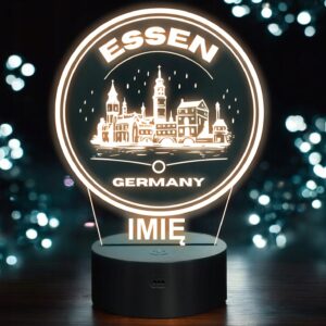 Lampka Nocna LED Statuetka Podróże Miasto Essen Niemcy na Prezent Grawer