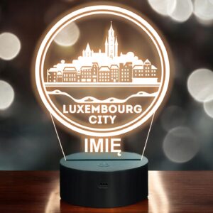 Lampka Nocna LED Statuetka Podróże Miasto Luxembourg na Prezent Grawer