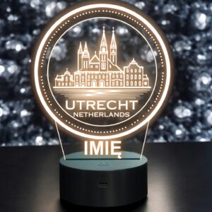 Lampka Nocna LED Statuetka Podróże Miasto Utrecht Holandia Prezent Grawer