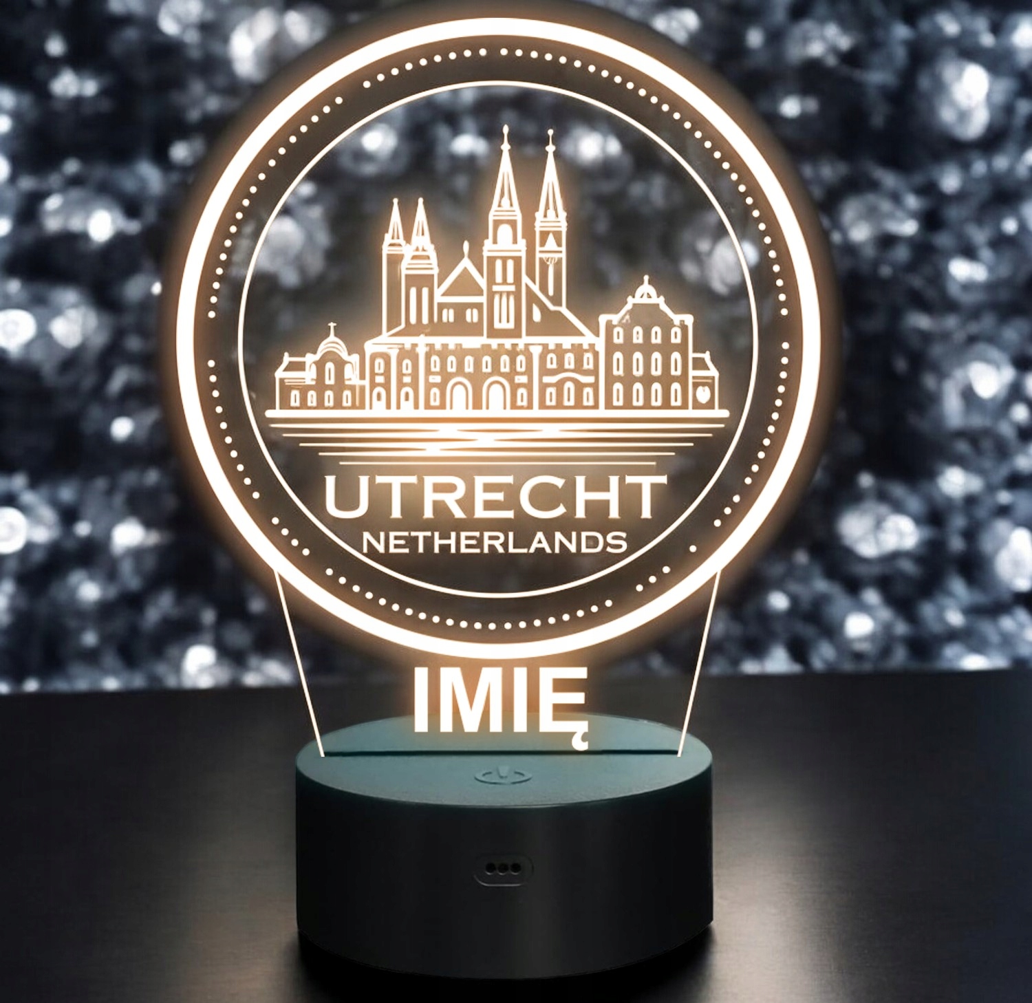 Lampka Nocna LED Statuetka Podróże Miasto Utrecht Holandia Prezent Grawer Lampka Nocna LED Statuetka Podróże Miasto Utrecht Holandia Prezent Grawer