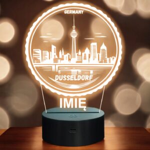 Lampka Nocna LED Statuetka Podróże Miasto Düsseldorf Niemcy Prezent Grawer