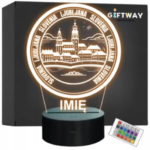 Lampka Nocna LED Statuetka Podróże Miasto Ljubljana Słowenia Prezent Grawer