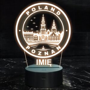 Lampka Nocna LED Statuetka Podróże Miasto Poznań Polska na Prezent Grawer