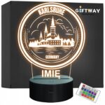 Lampka Nocna LED Statuetka Podróże Miasto Karlsruhe Niemcy Prezent Grawer