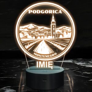 Lampka Nocna LED Statuetka Miasto Podgorica Czarnogóra na Prezent Grawer
