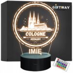 Lampka Nocna LED Statuetka Miasto Cologne Kolonia Niemcy na Prezent Grawer