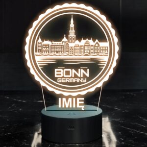 Lampka Nocna LED Statuetka Miasto Podróże Bonn Niemcy na Prezent Grawer