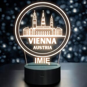 Lampka Nocna LED Statuetka Podróże Miasto Vienna Austria na Prezent Grawer