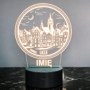 Lampka Nocna LED Statuetka Podróże Miasto Lille Francja na Prezent Grawer v.2