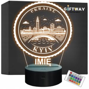 Lampka Nocna LED Statuetka Miasto Kyiv Kijów Ukraina na Prezent Grawer